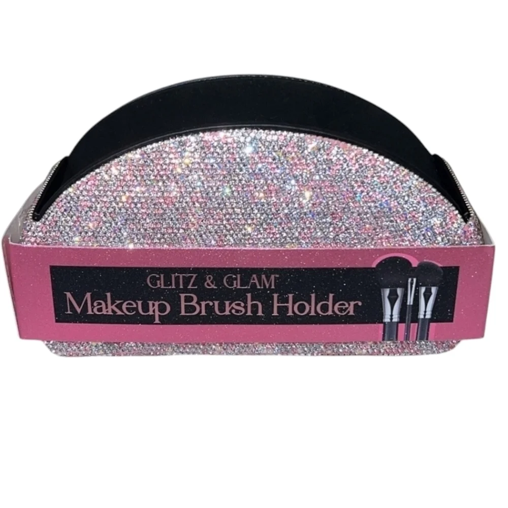 🤍▪️Glitz & Glam ▪️Makeup pink & silver glitter Rhinestone Brush Holder
